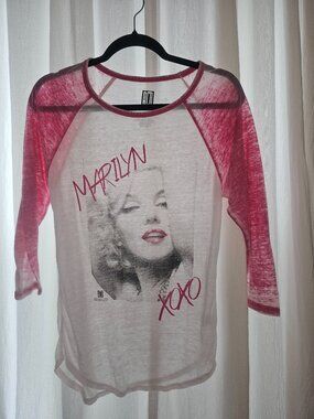 Red Carpet Marilyn Monroe 3/4 sleeves sheer white and pink raglan tee